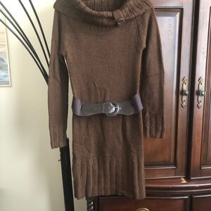 Brown Knit Sweater Dress with Belt Size M